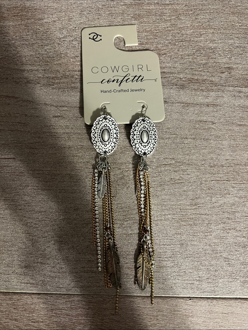 Two-Tone Feather Chain Drop Earrings